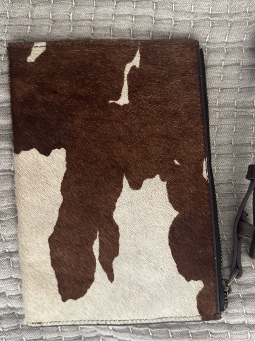 Zara Brown and White Cowhide Zip Wristlet Clutch